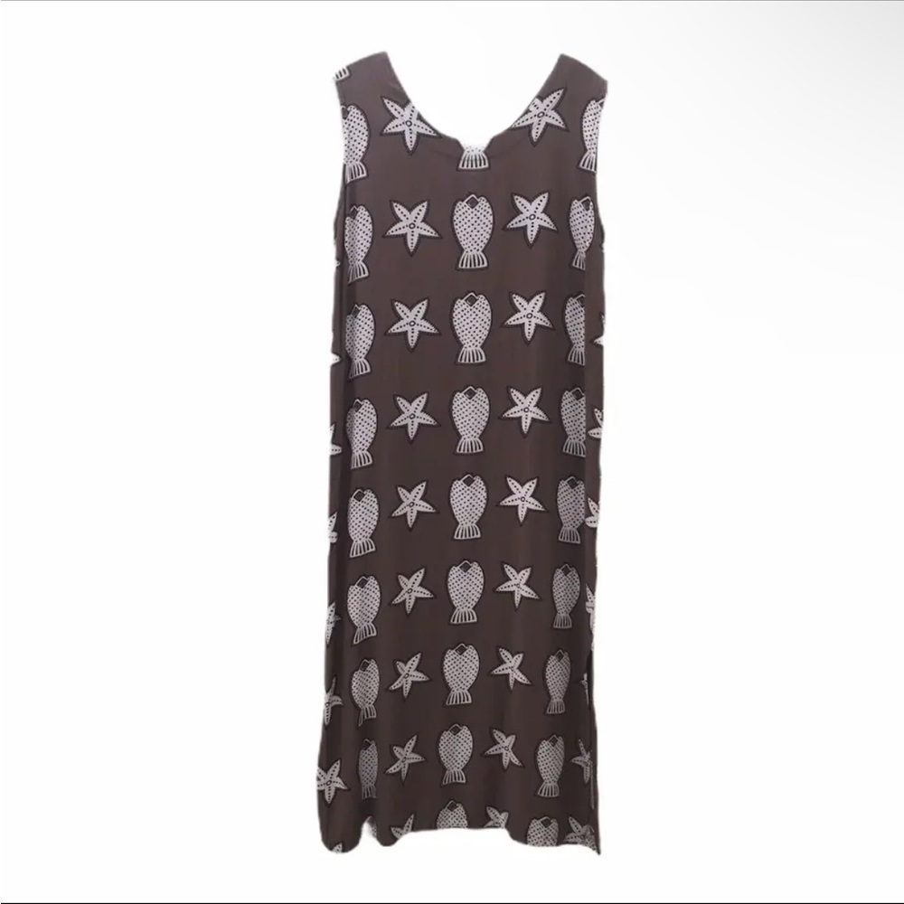 Coastal Cotton Womens Maxi Dress Brown Fish and Starfish Rayon - Size Medium
